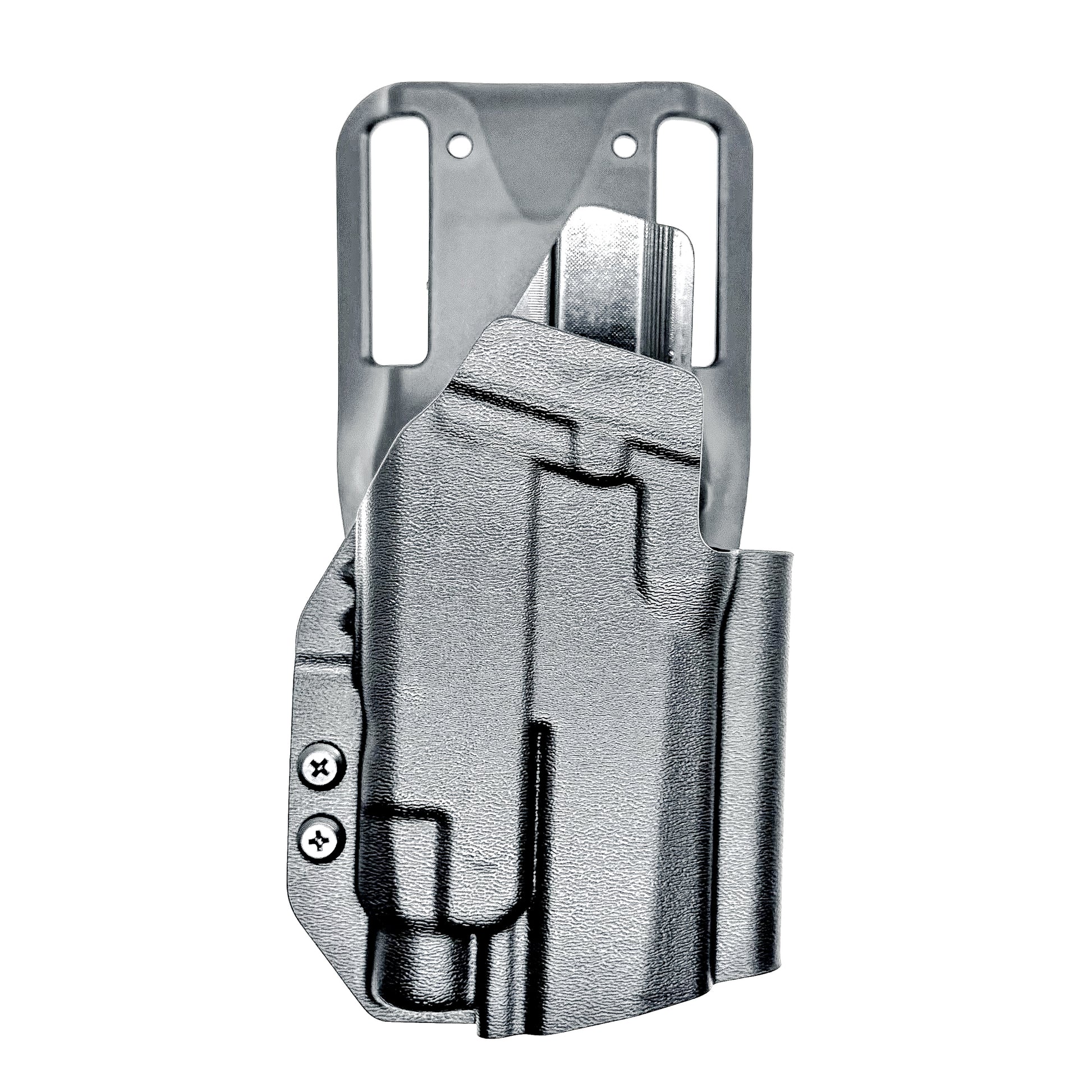 Outside Waistband OWB Duty & Competition Holster for the P320 Compact/Carry pistol with a TLR-7 HL-X  light in black with a duty Drop Attachment.