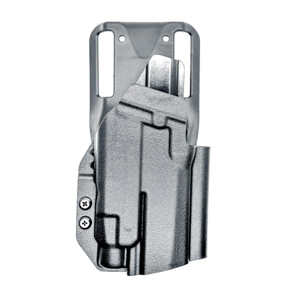 Outside Waistband OWB Duty & Competition Holster for the P320 Compact/Carry pistol with a TLR-7 HL-X  light in black with a duty Drop Attachment.