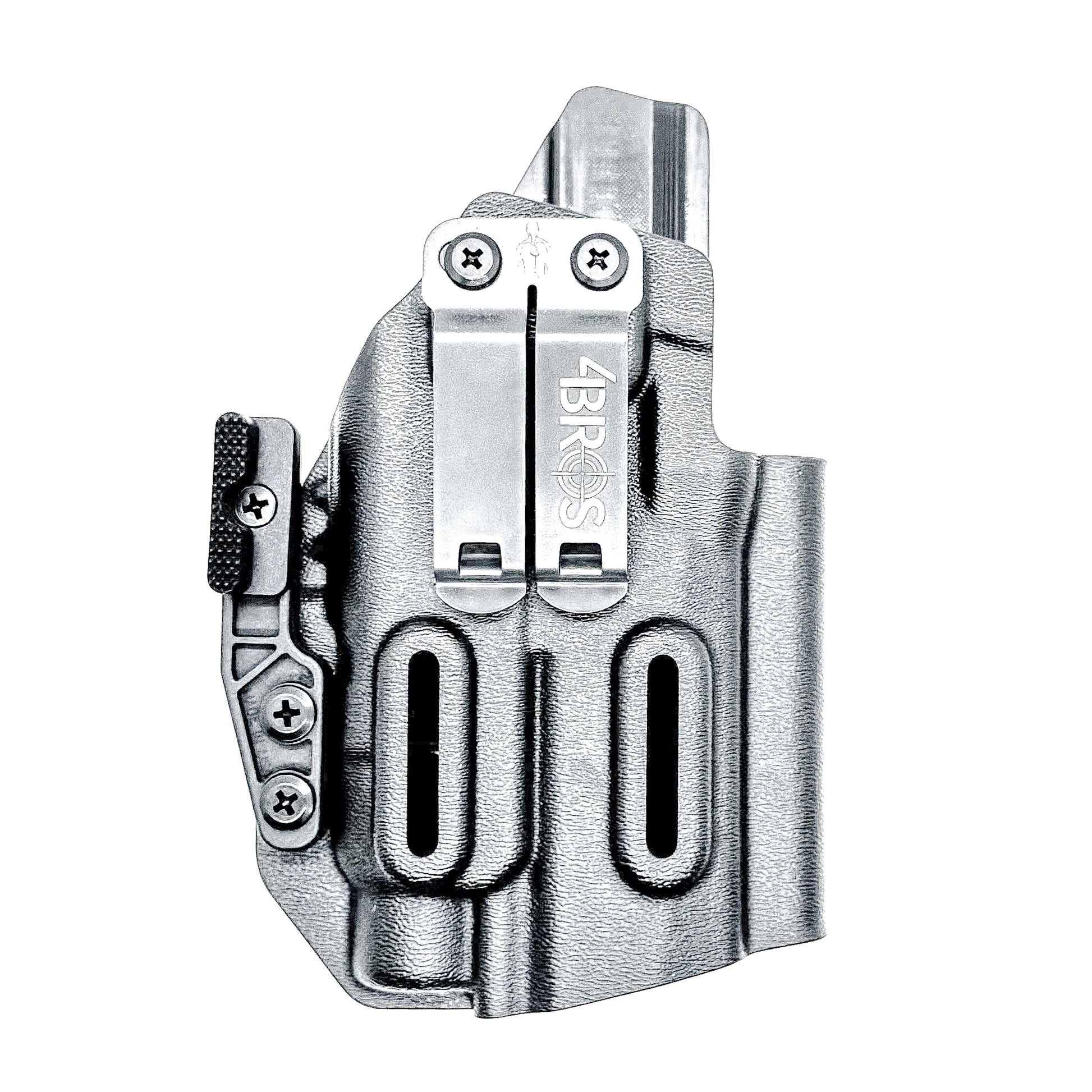 Inside Waistband IWB AIWB holster for the Sig Sauer P320 Compact/Carry pistol & Streamlight TLR-7 HL-X .  Shown in black with the DCC Monoblock and a Modwing.