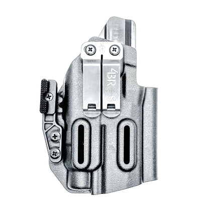 Inside Waistband IWB AIWB holster for the Sig Sauer P320 Compact/Carry pistol & Streamlight TLR-7 HL-X .  Shown in black with the DCC Monoblock and a Modwing.