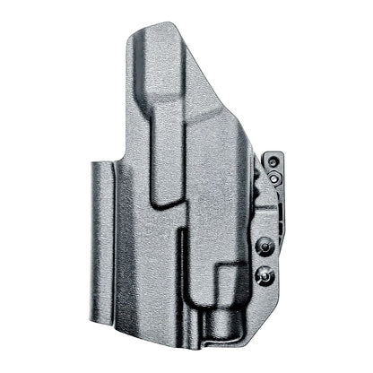 Inside Waistband IWB AIWB holster for the Sig Sauer P320 Compact/Carry pistol & Streamlight TLR-7 HL-X .  Shown in black with the DCC Monoblock and a Modwing.