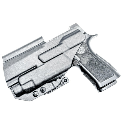 Inside Waistband IWB AIWB holster for the Sig Sauer P320 Compact/Carry pistol & Streamlight TLR-7 HL-X .  Shown in black with the DCC Monoblock and a Modwing.