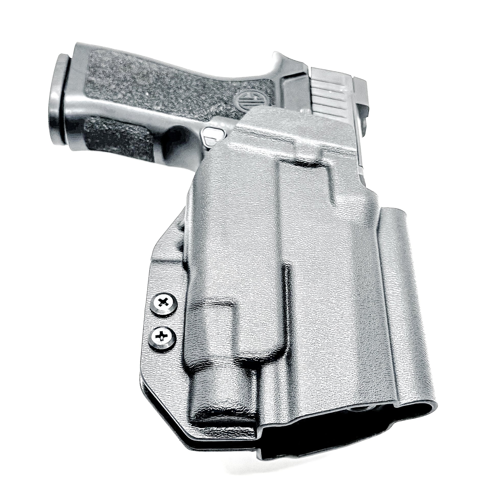 Black Outside Waistband OWB Holster for the Sig Sauer P320 Compact or Carry pistol and a Streamlight TLR-7 HL-X shown with the 4BROS 1.5" Belt Slide.