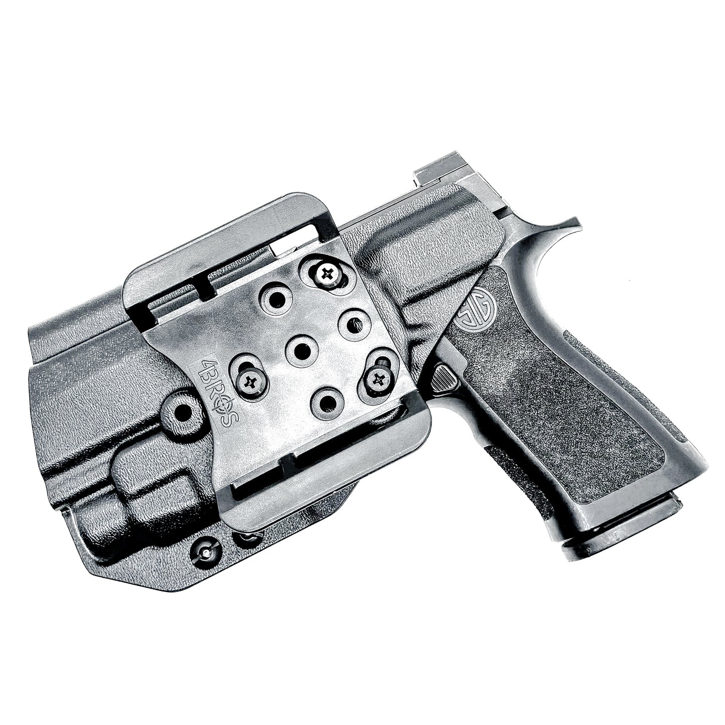Black Outside Waistband OWB Holster for the Sig Sauer P320 Compact or Carry pistol and a Streamlight TLR-7 HL-X shown with the 4BROS 1.5" Belt Slide.