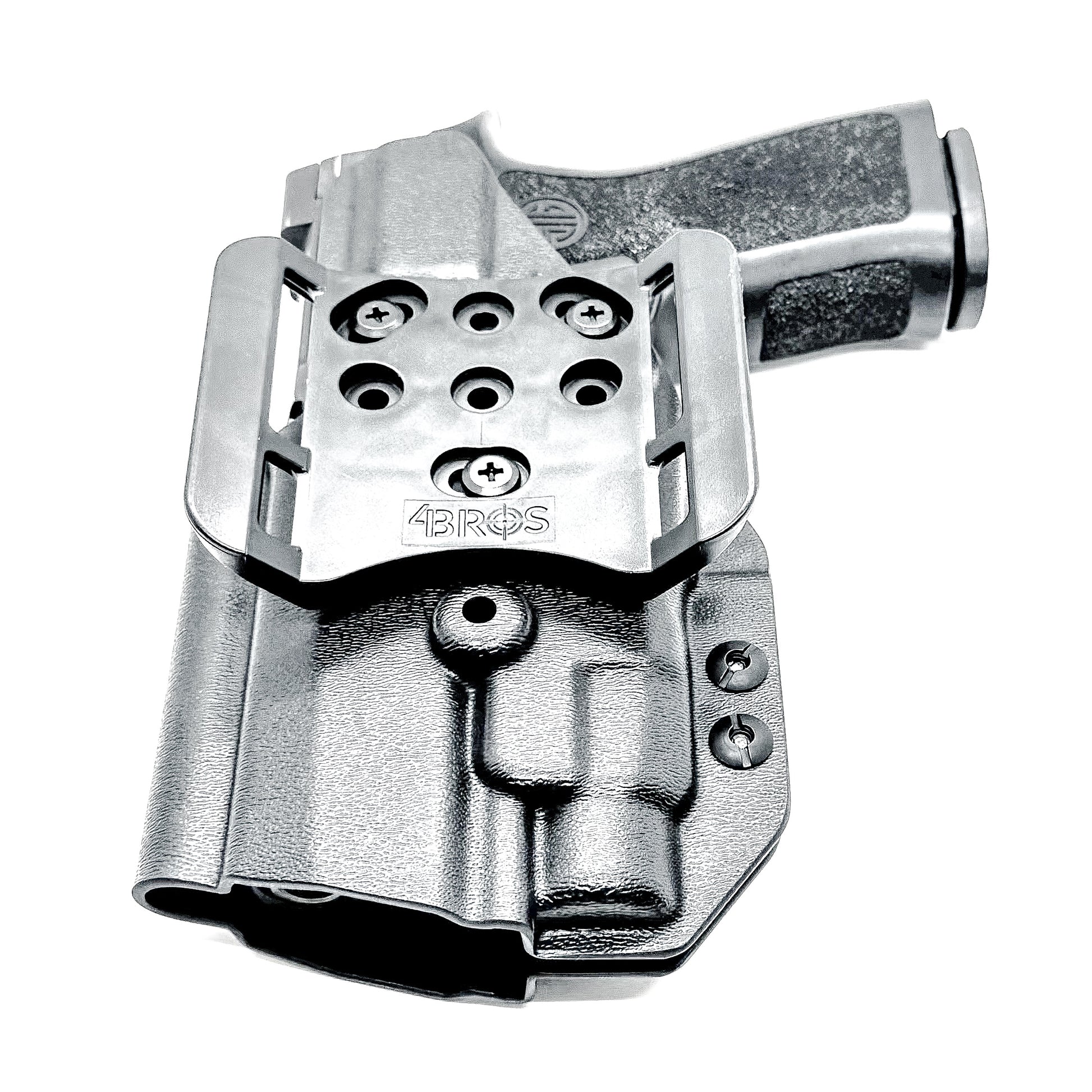 Black Outside Waistband OWB Holster for the Sig Sauer P320 Compact or Carry pistol and a Streamlight TLR-7 HL-X shown with the 4BROS 1.5" Belt Slide.