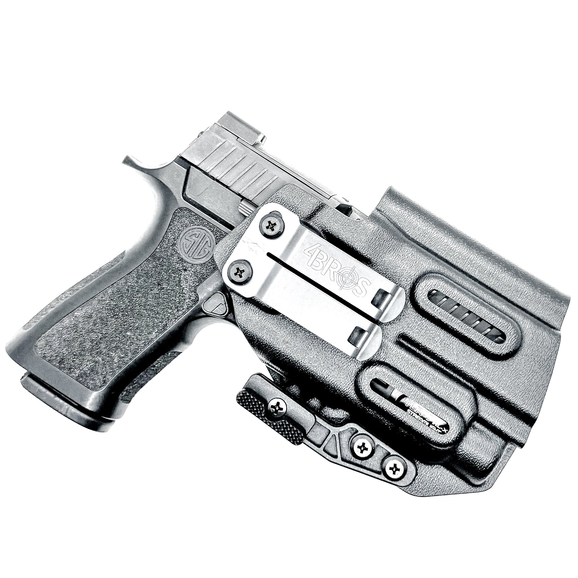 Inside Waistband Holster for Sig Sauer P320 Compact/Carry & Streamlight TLR-7 X or HL-X & Align Tactical Thumb Rest shown in black with a DCC Monoblock and a Modwing.