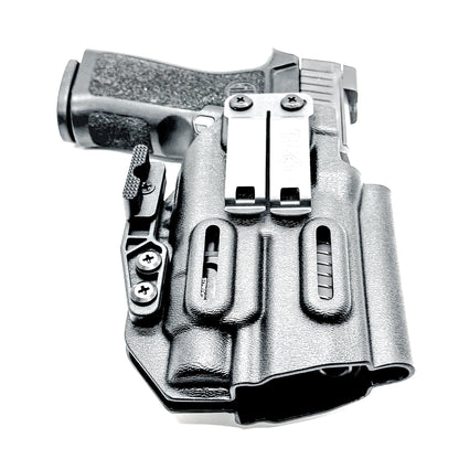 Inside Waistband Holster for Sig Sauer P320 Compact/Carry & Streamlight TLR-7 X or HL-X & Align Tactical Thumb Rest shown in black with a DCC Monoblock and a Modwing.