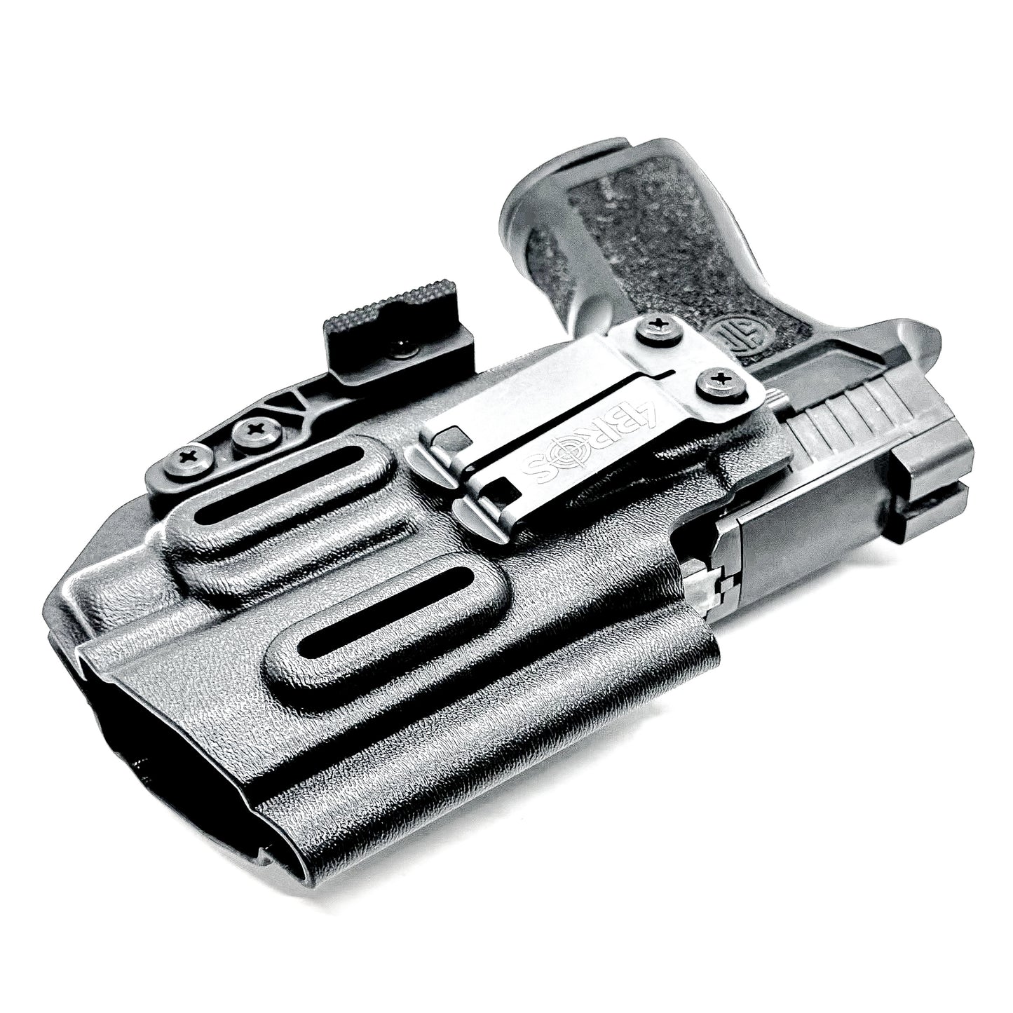 Inside Waistband Holster for Sig Sauer P320 Compact/Carry & Streamlight TLR-7 X or HL-X & Align Tactical Thumb Rest shown in black with a DCC Monoblock and a Modwing.
