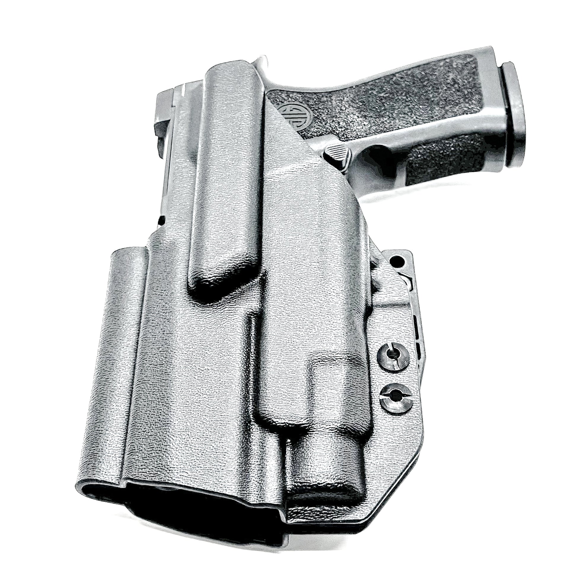Inside Waistband Holster for Sig Sauer P320 Compact/Carry & Streamlight TLR-7 X or HL-X & Align Tactical Thumb Rest shown in black with a DCC Monoblock and a Modwing.