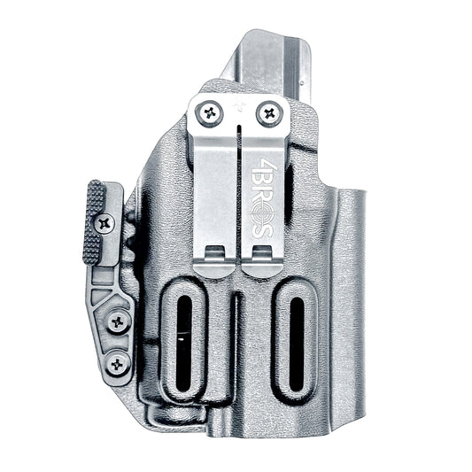 Inside Waistband IWB AIWB holster for the Sig Sauer P320 Compact/Carry pistol & Streamlight TLR-7 X or A .  Shown in black with the DCC Monoblock and a Modwing.