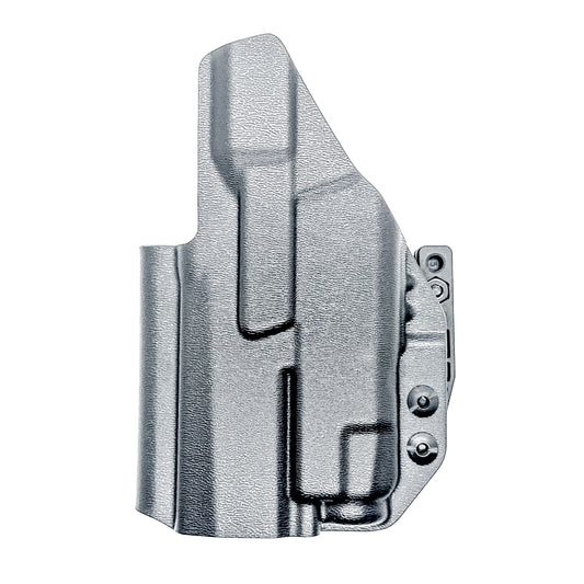 Inside Waistband IWB AIWB holster for the Sig Sauer P320 Compact/Carry pistol & Streamlight TLR-7 X or A .  Shown in black with the DCC Monoblock and a Modwing.