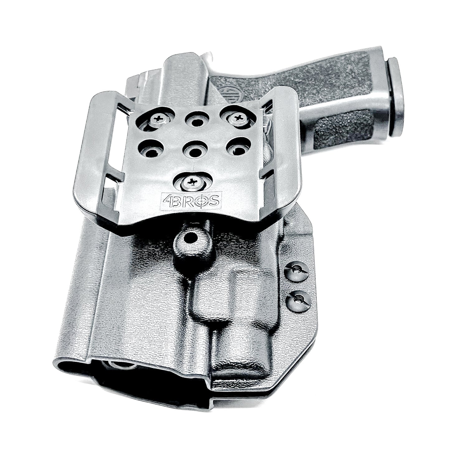 Outside Waistband OWB Holster for the Sig Sauer P320 Compact, Carry and M18 pistols with a Streamlight TLR-7 X & HL-X & Gas Pedal.  Shown in black with a 4BROS 1.5" Belt Slide.