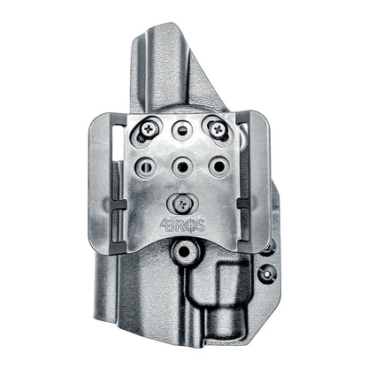 Outside Waistband OWB Holster for the Sig Sauer P320 Compact, Carry and M18 pistols with a Streamlight TLR-7 X & HL-X & Gas Pedal.  Shown in black with a 4BROS 1.5" Belt Slide.