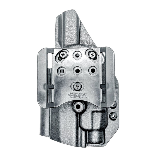 Outside Waistband OWB Holster for the Sig Sauer P320 Compact, Carry and M18 pistols with a Streamlight TLR-7 X & HL-X & Gas Pedal.  Shown in black with a 4BROS 1.5" Belt Slide.