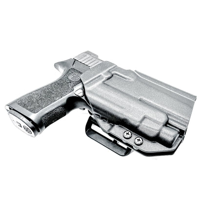 Outside Waistband OWB Holster for the Sig Sauer P320 Compact, Carry and M18 pistols with a Streamlight TLR-7 X & HL-X & Gas Pedal.  Shown in black with a 4BROS 1.5" Belt Slide.