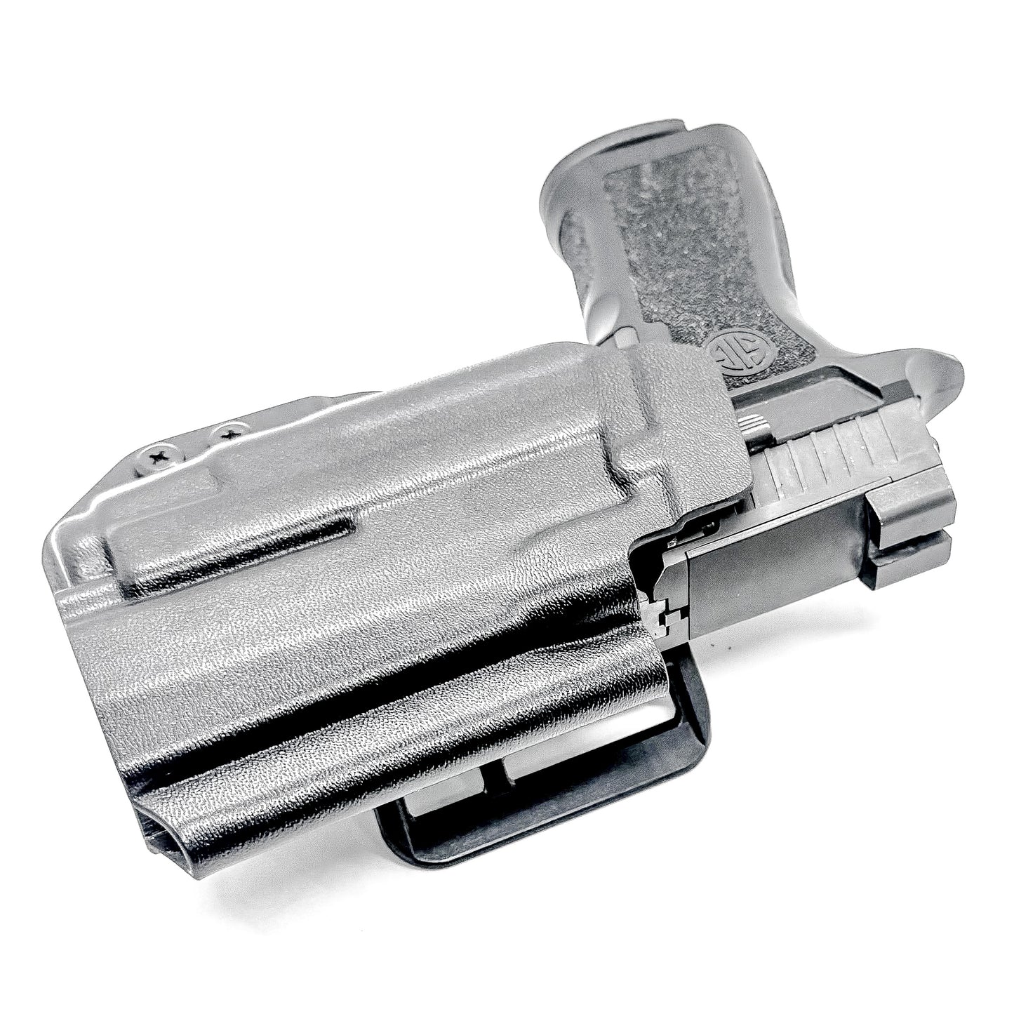 Black Outside Waistband OWB Holster for the Sig Sauer P320 Compact or Carry pistol and a Streamlight TLR-7 X or A shown with the 4BROS 1.5" Belt Slide.