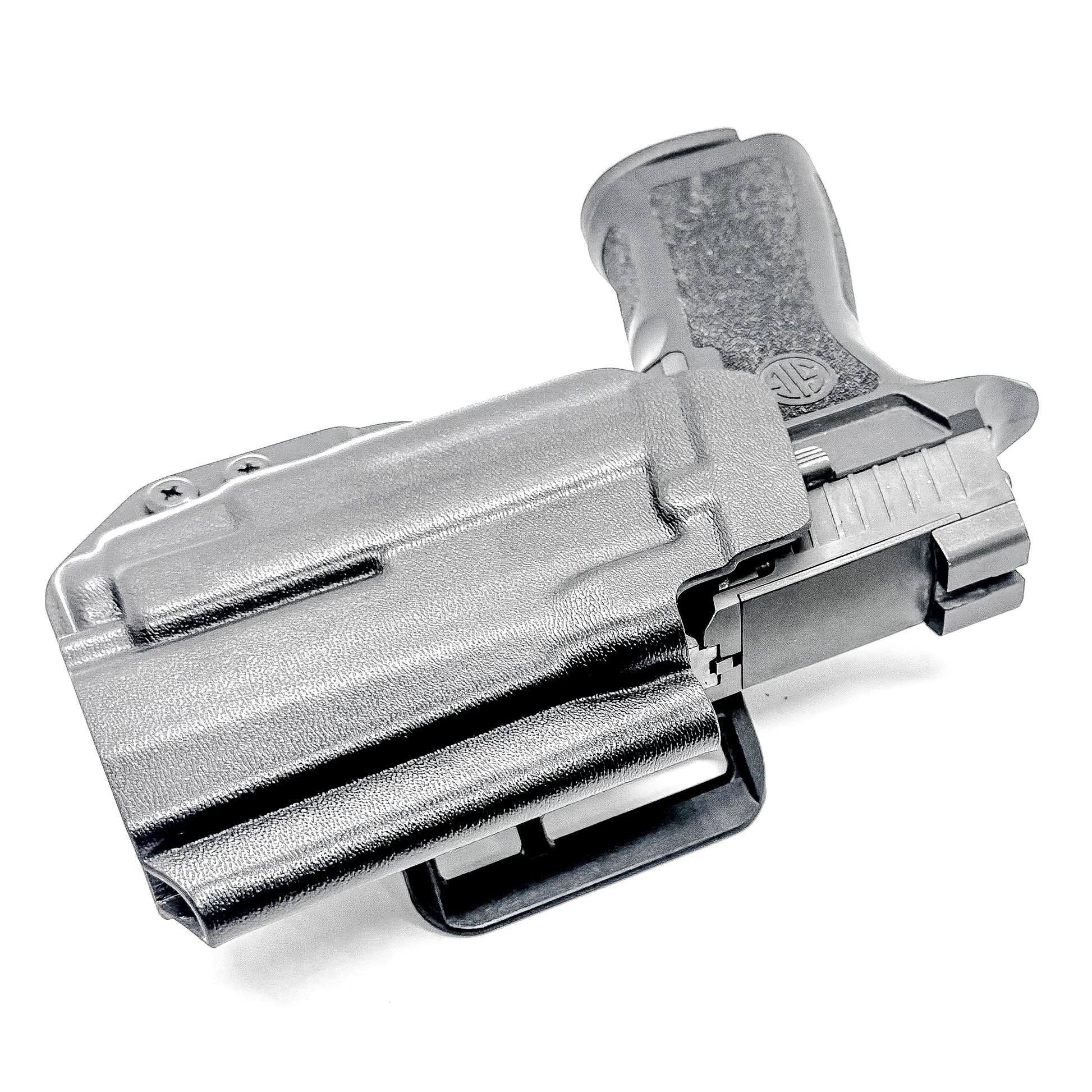 Black Outside Waistband OWB Holster for the Sig Sauer P320 Compact or Carry pistol and a Streamlight TLR-7 X or A shown with the 4BROS 1.5" Belt Slide.
