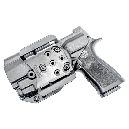 Black Outside Waistband OWB Holster for the Sig Sauer P320 Compact or Carry pistol and a Streamlight TLR-7 X or A shown with the 4BROS 1.5" Belt Slide.