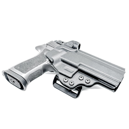 Black Outside Waistband OWB Kydex holster for the Sig Sauer P320 Full Size X5 or M17 pistol with a 4BROS 1.5" Belt Slide.
