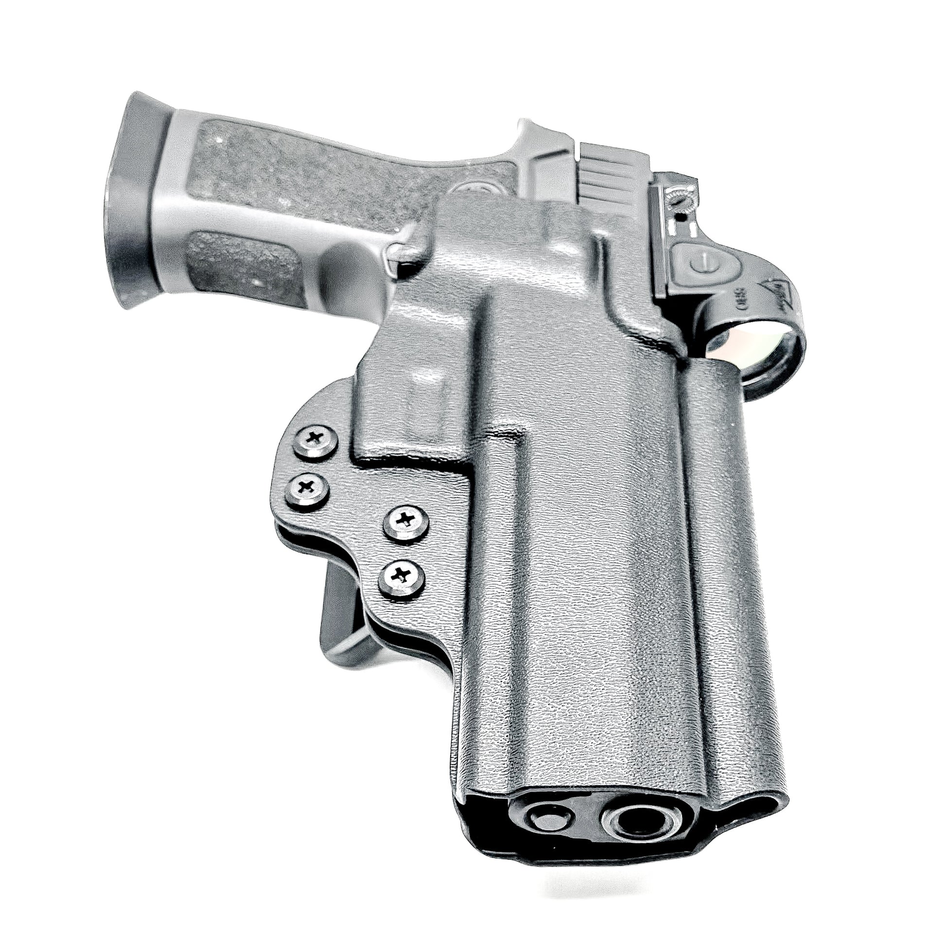 Black Outside Waistband OWB Kydex holster for the Sig Sauer P320 Full Size X5 or M17 pistol with a 4BROS 1.5" Belt Slide.