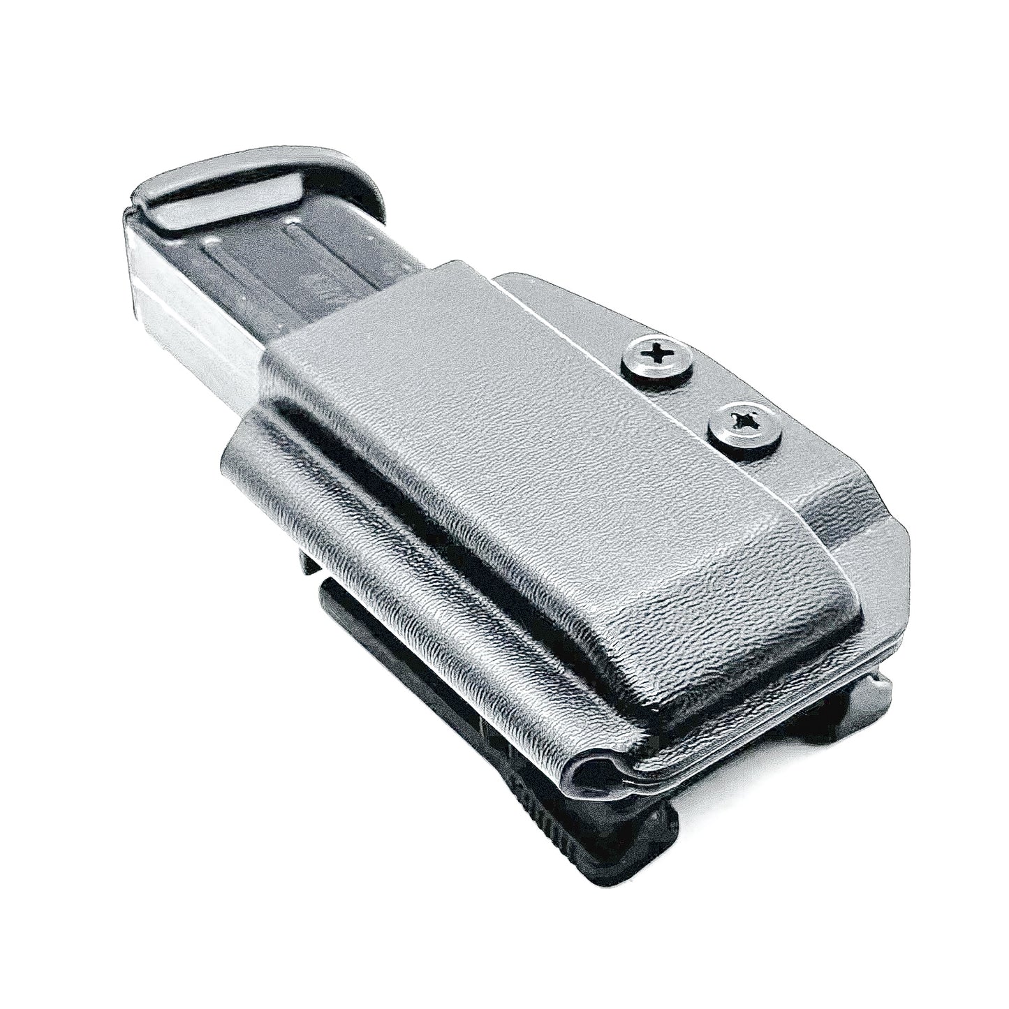 Black Kydex OWB Outside Waistband magazine pouch for Sig Sauer P320 from Four Brothers Holsters.  Adjustable retention.