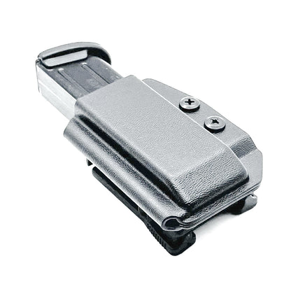 Black Kydex OWB Outside Waistband magazine pouch for Sig Sauer P320 from Four Brothers Holsters.  Adjustable retention.