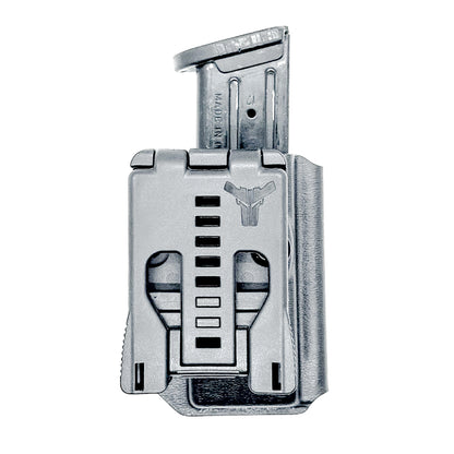 Black Kydex OWB Outside Waistband magazine pouch for Sig Sauer P320 from Four Brothers Holsters.  Adjustable retention.