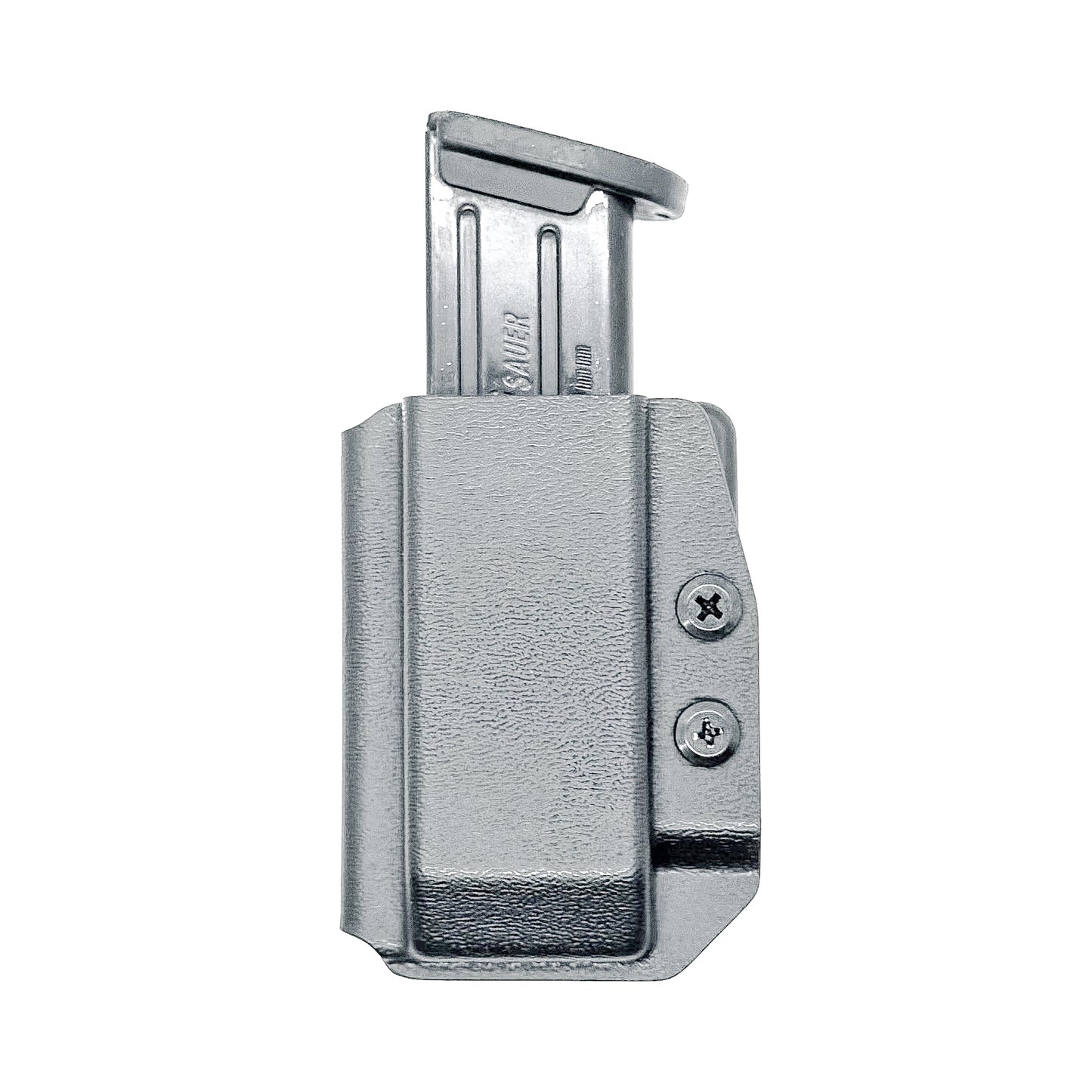 Black Kydex OWB Outside Waistband magazine pouch for Sig Sauer P320 from Four Brothers Holsters.  Adjustable retention.