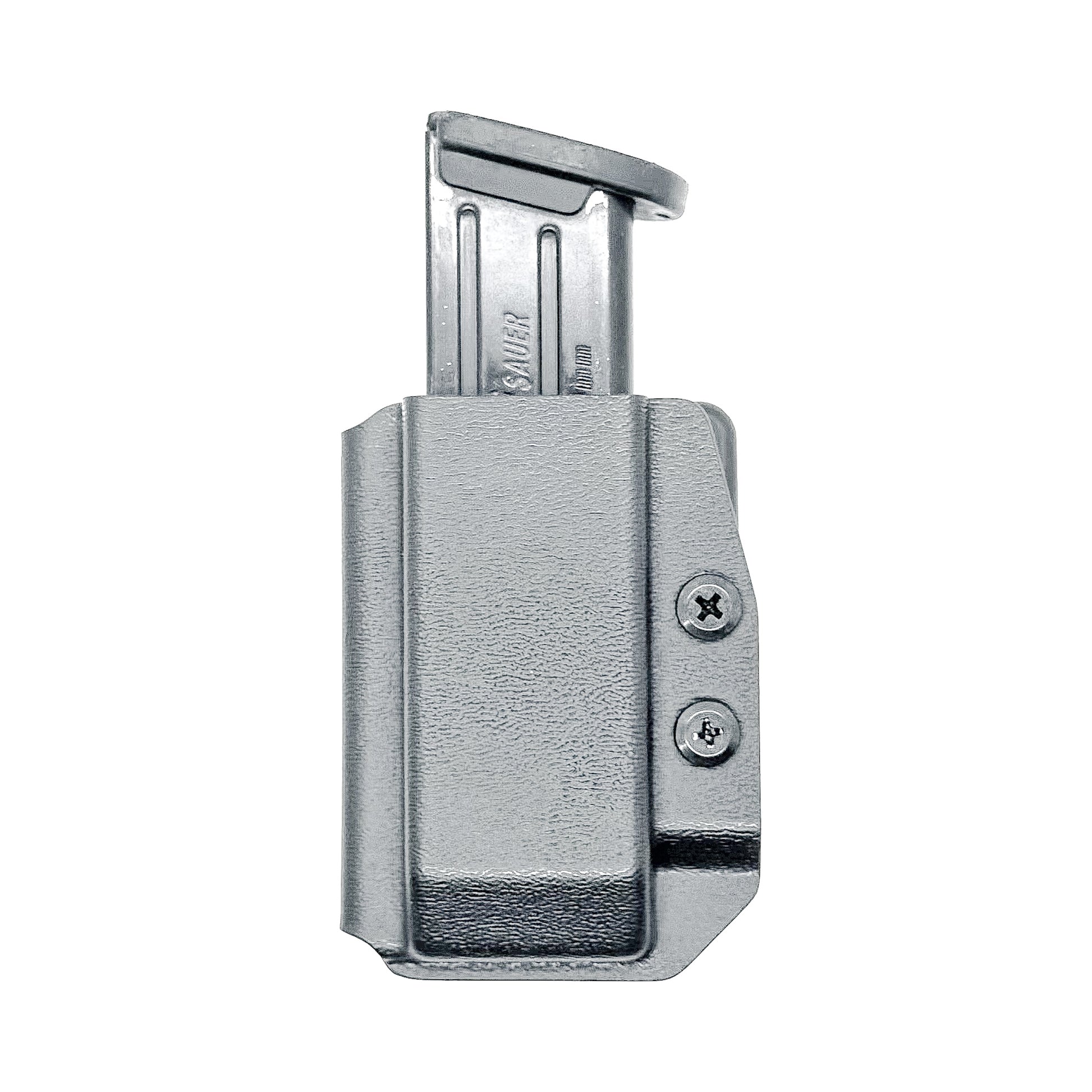 Black Kydex OWB Outside Waistband magazine pouch for Sig Sauer P320 from Four Brothers Holsters.  Adjustable retention.