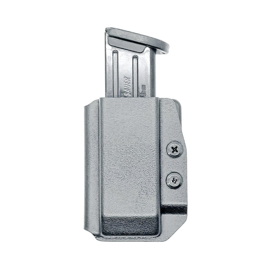 Black Kydex OWB Outside Waistband magazine pouch for Sig Sauer P320 from Four Brothers Holsters.  Adjustable retention.