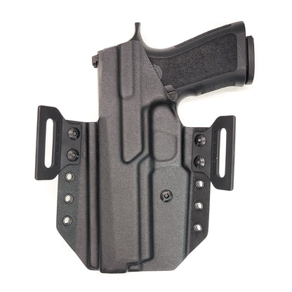 For the 2023 Best Outside Waistband Pancake Style Kydex holster designed to fit the Sig Sauer P320, shop Four Brothers Holsters  Full sweat guard, adjustable retention, open muzzle, cleared for a red dot sight. Made in the USA P320 Full Size, X5 X-FIVE, M17, M18, Carry, XCarry, XCompact, and Compact. Cant and Concealed