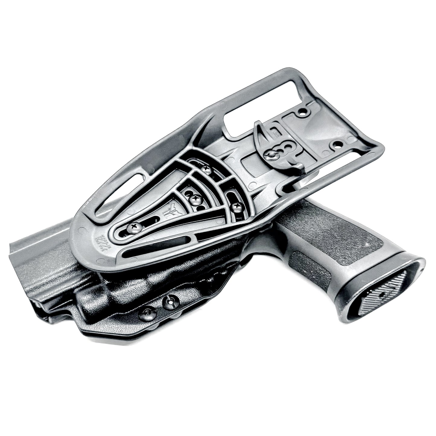 Outside Waistband OWB Duty & Competition holster for the Sig Sauer P320 pistol & Streamlight TLR-7 X,  A or HL-X.  Shown in black with a Duty Drop Attachment.