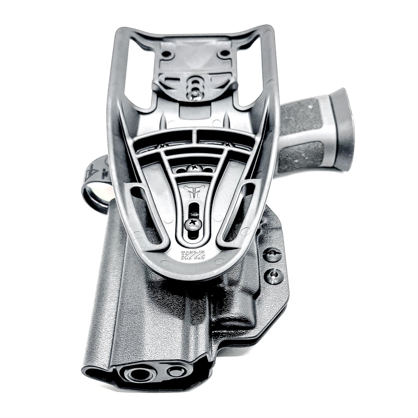 Outside Waistband OWB Duty & Competition holster for the Sig Sauer P320 pistol & Streamlight TLR-7 X,  A or HL-X.  Shown in black with a Duty Drop Attachment.