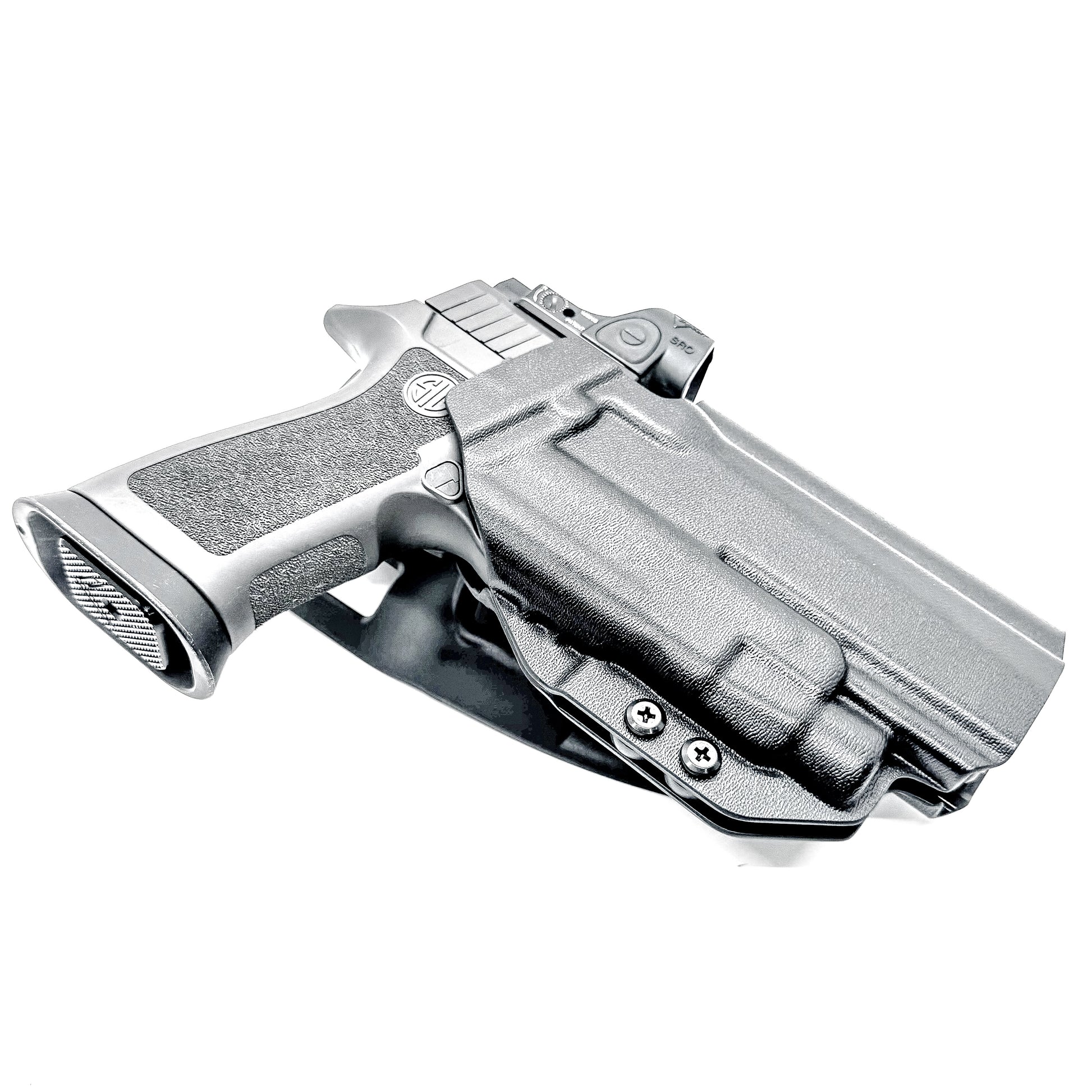 Outside Waistband OWB Duty & Competition holster for the Sig Sauer P320 pistol & Streamlight TLR-7 X,  A or HL-X.  Shown in black with a Duty Drop Attachment.