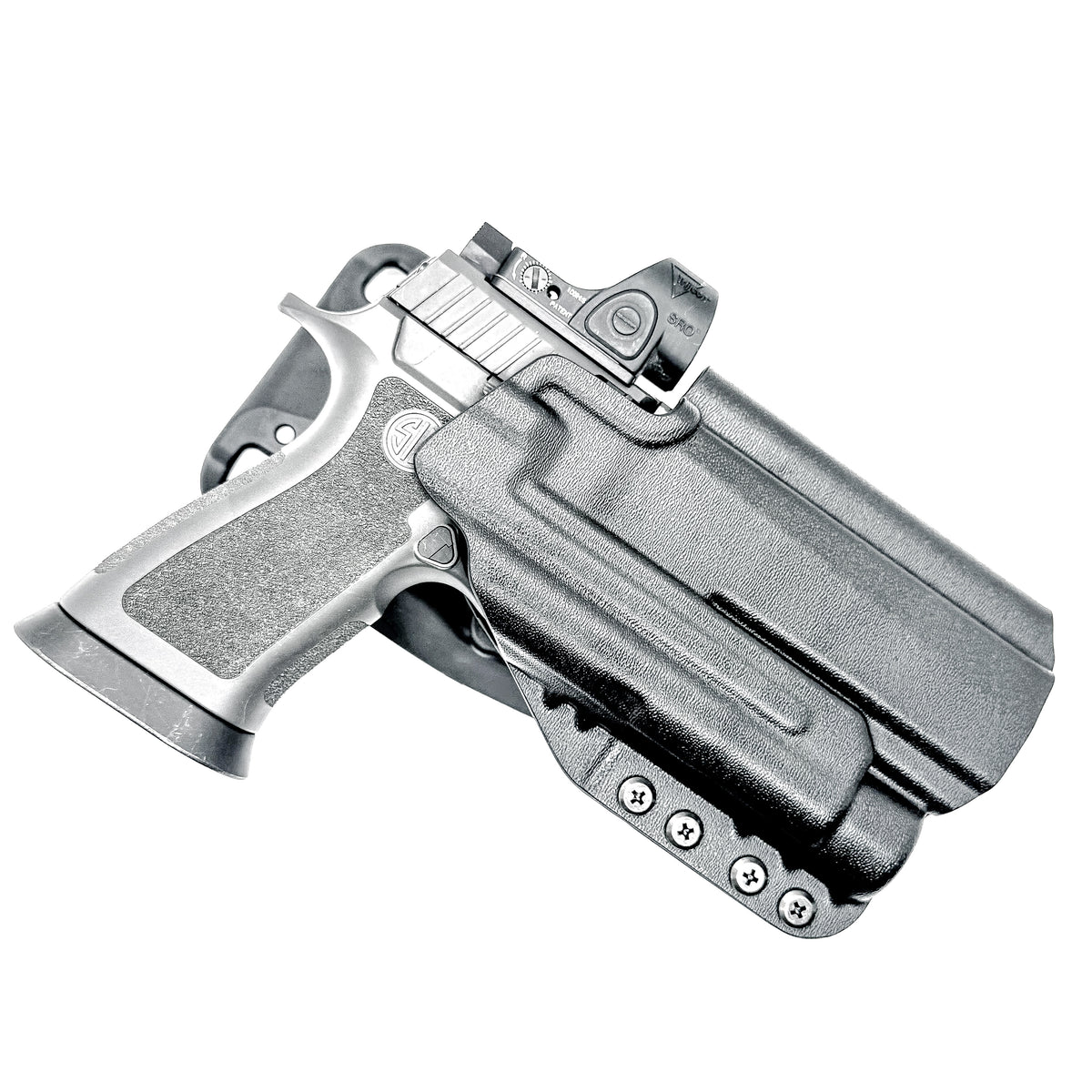 Black Outside Waistband OWB Full Size or Carry P320 series & Streamlight TLR-1 or TLR-1 HL Duty & Competition Holster with Duty Drop from Four 
Brothers Holsters.