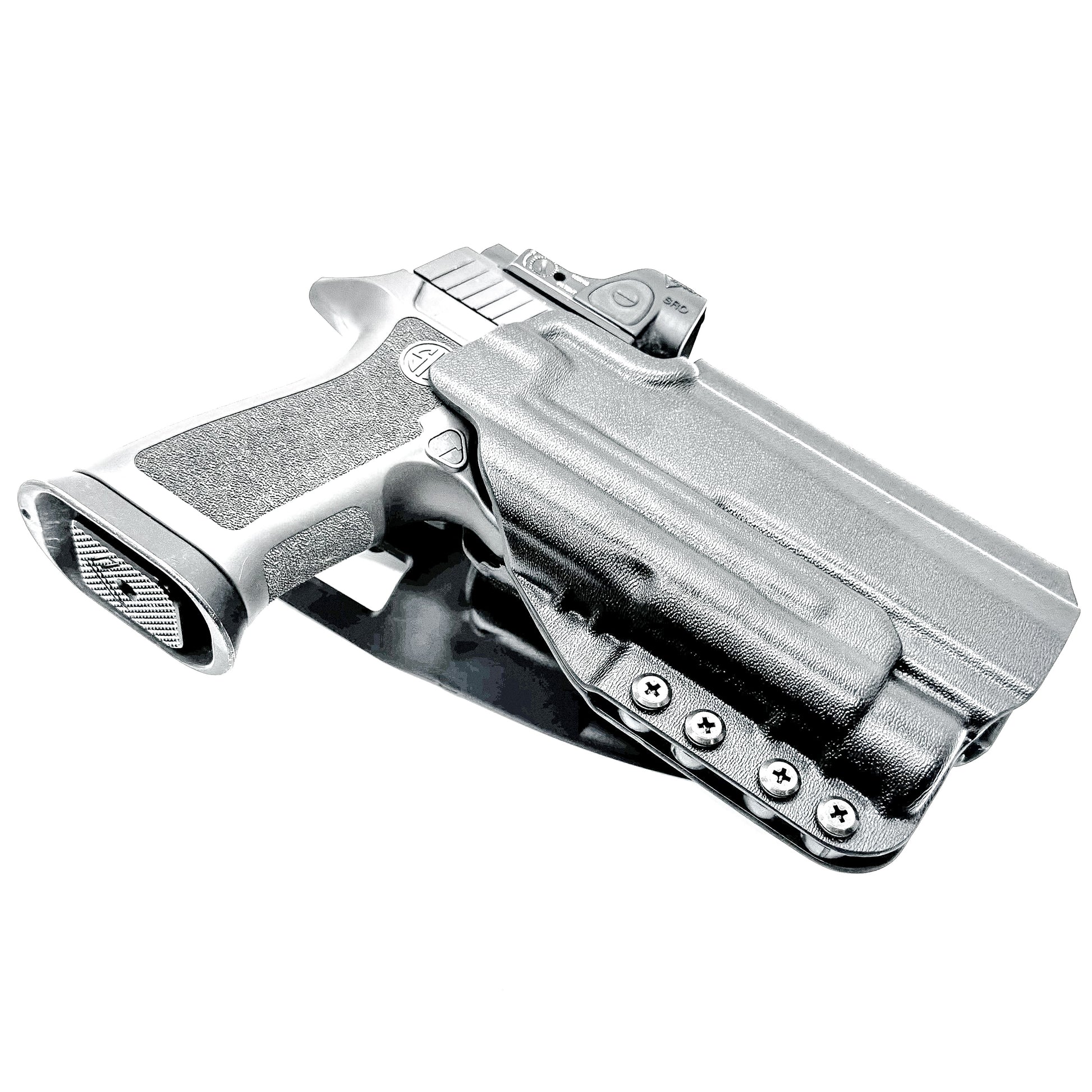 Black Outside Waistband OWB Full Size or Carry P320 series & Streamlight TLR-1 or TLR-1 HL Duty & Competition Holster with Duty Drop from Four 
Brothers Holsters.