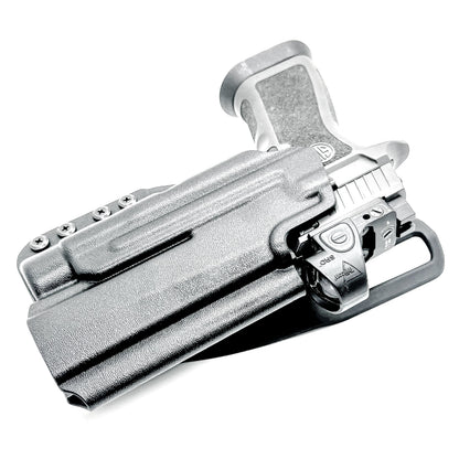 Black Outside Waistband OWB Full Size or Carry P320 series & Streamlight TLR-1 or TLR-1 HL Duty & Competition Holster with Duty Drop from Four 
Brothers Holsters.