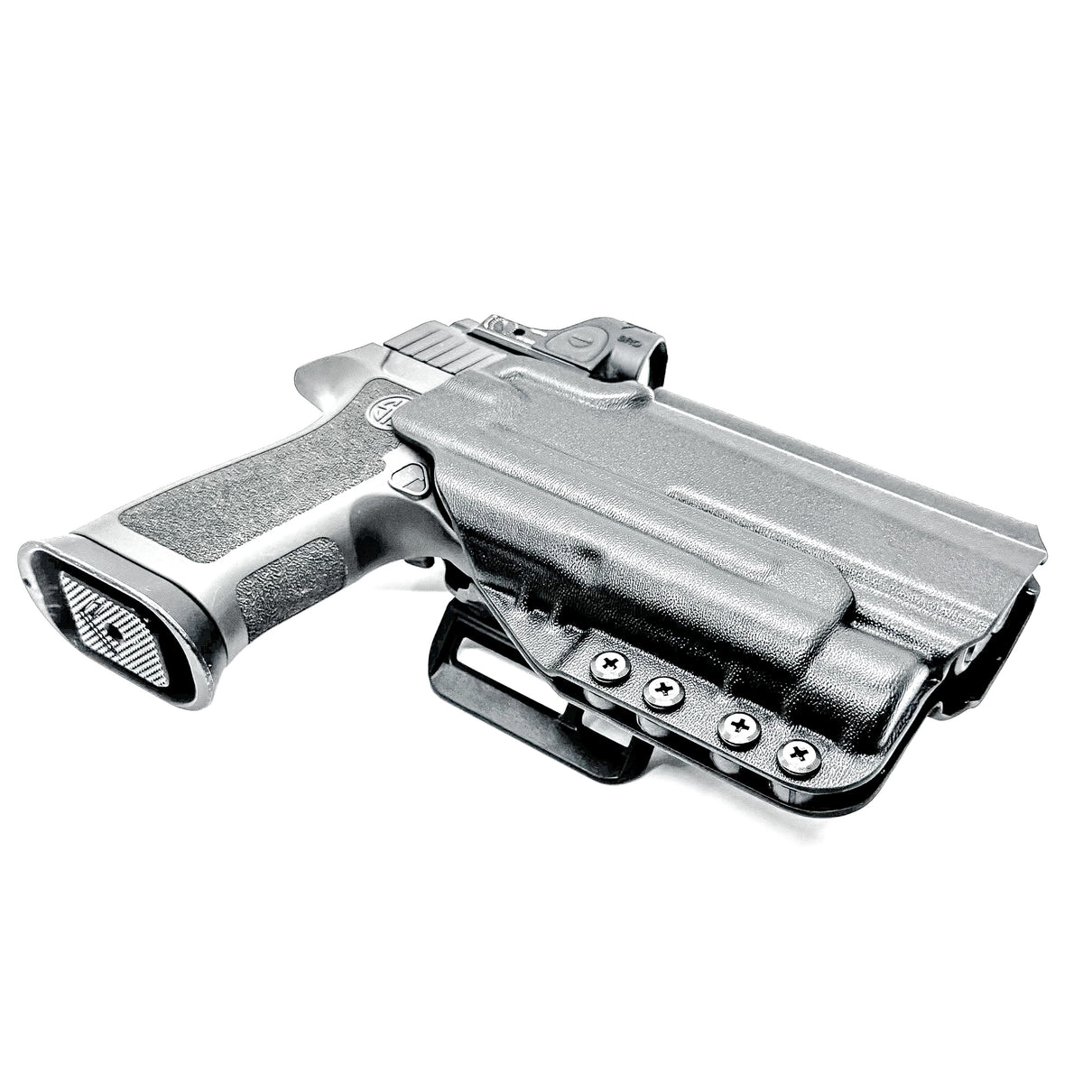 OWB Holster for the Sig Sauer P320 Full Size, Carry, Compact, M17, M18, X-Five or X5 pistol & Streamlight TLR-1, shown in Black with a 4BROS 1.5" Belt Slide.