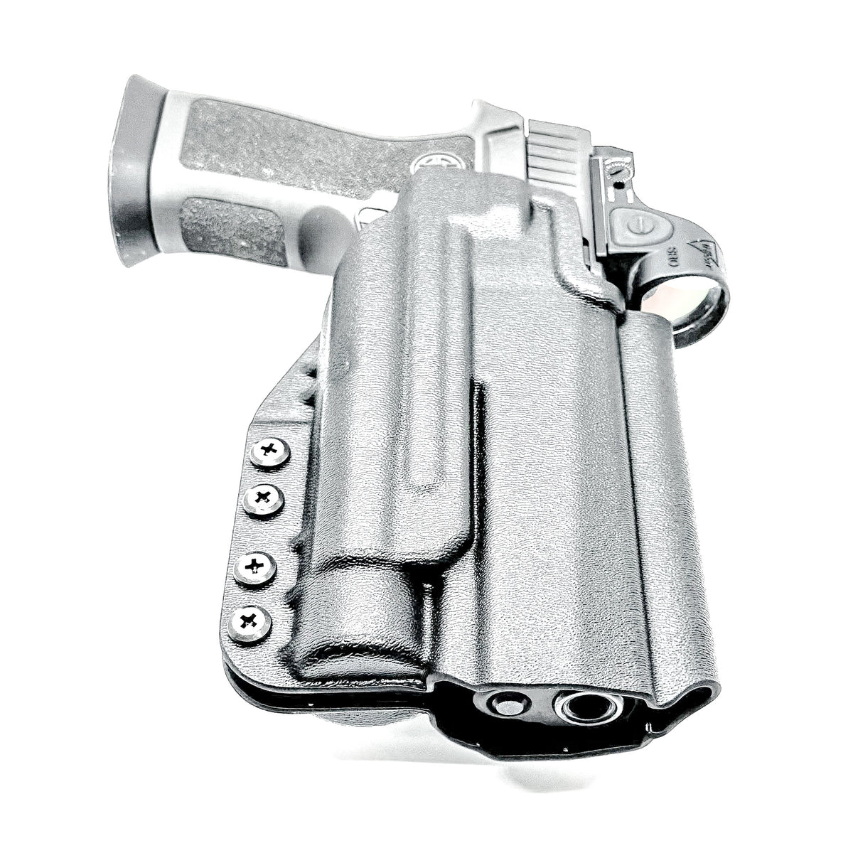 OWB Holster for the Sig Sauer P320 Full Size, Carry, Compact, M17, M18, X-Five or X5 pistol & Streamlight TLR-1, shown in Black with a 4BROS 1.5" Belt Slide.
