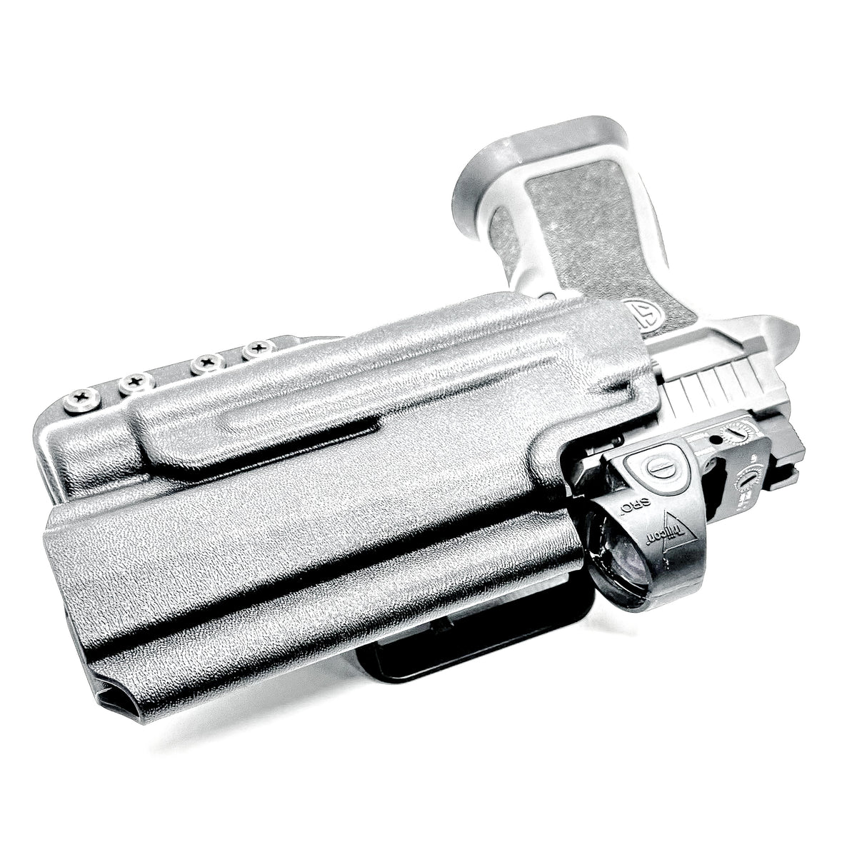 OWB Holster for the Sig Sauer P320 Full Size, Carry, Compact, M17, M18, X-Five or X5 pistol & Streamlight TLR-1, shown in Black with a 4BROS 1.5" Belt Slide.
