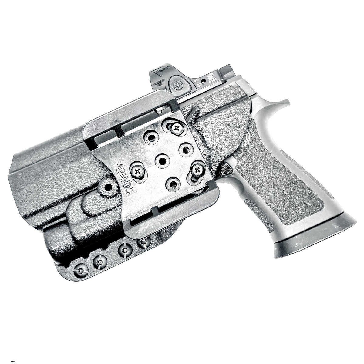 OWB Holster for the Sig Sauer P320 Full Size, Carry, Compact, M17, M18, X-Five or X5 pistol & Streamlight TLR-1, shown in Black with a 4BROS 1.5" Belt Slide.