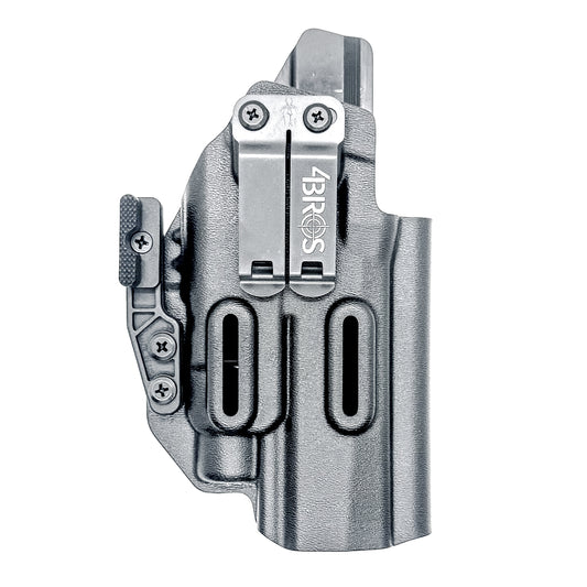 Inside Waistband IWB AIWB holster for the Sig Sauer P320 pistol & Streamlight TLR-7 X or A .  Shown in black with the DCC Monoblock and a Modwing.