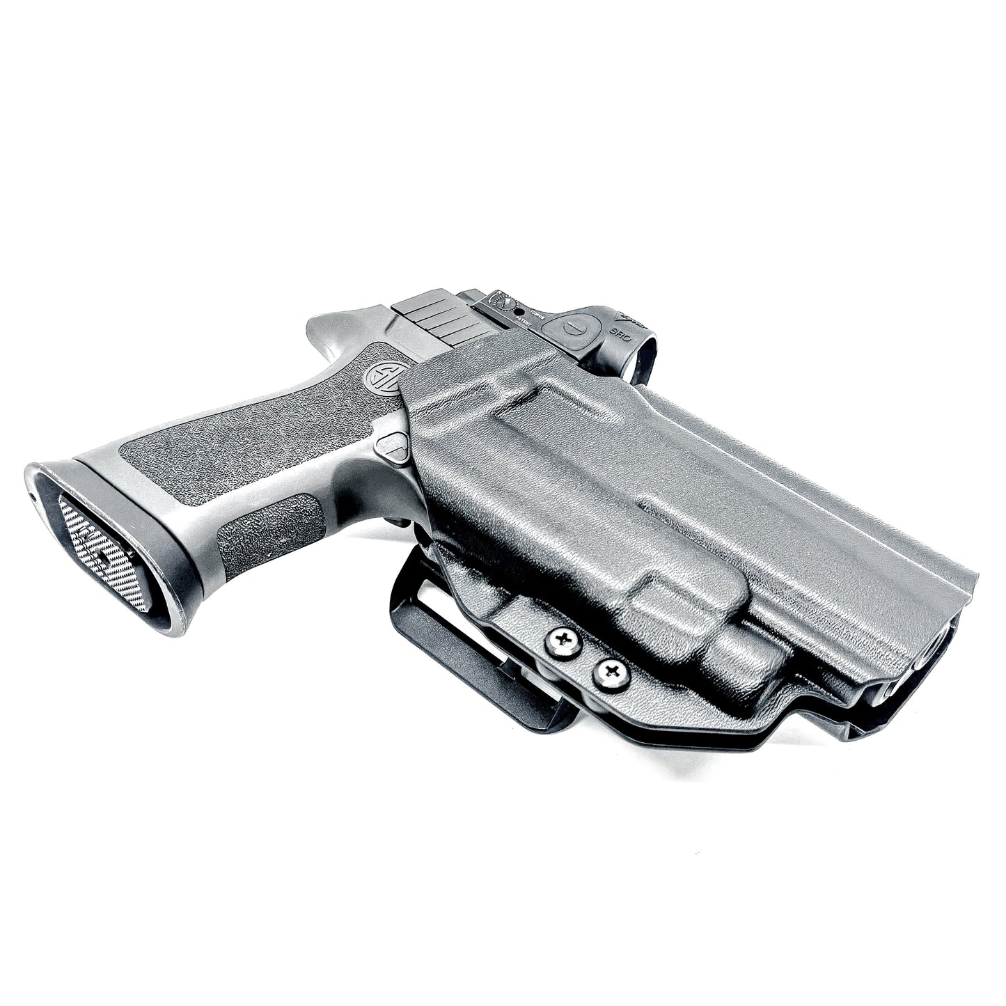 Outside Waistband OWB holster for the Sig Sauer P320 pistol & Streamlight TLR-7 X or A .  Shown in black with the 4BROS 1.5" Belt Slide.
