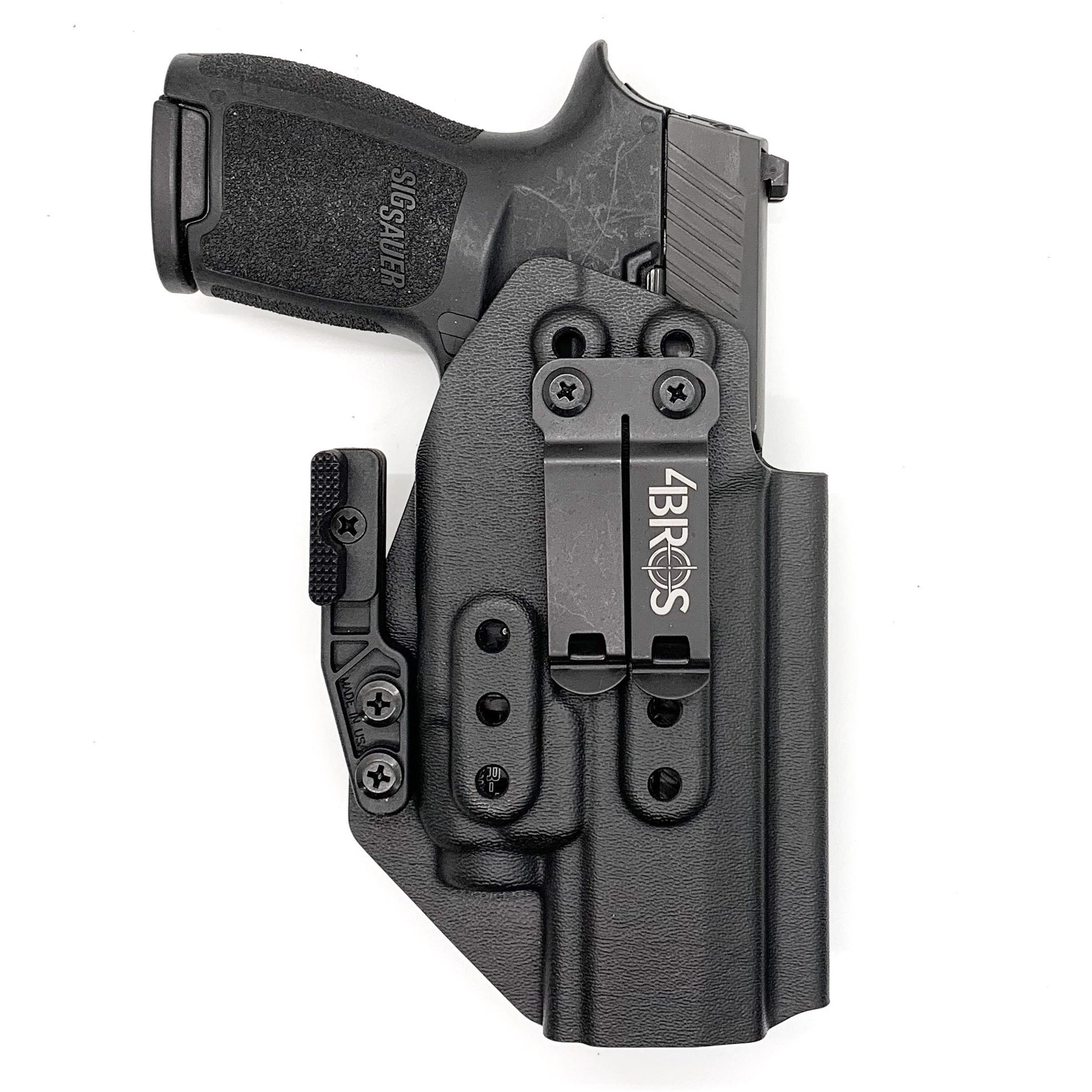 For the best, IWB holster for the Sig Sauer P320 Full Size, X5, & M17 with Streamlight TLR-7 X or A & Align Tactical Thumb Rest, shop Four Brothers holsters. 