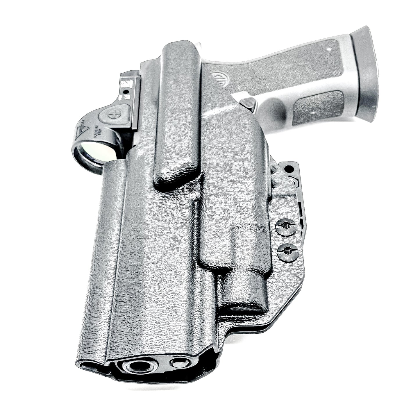 Black Inside Waistband IWB holster for the Sig Sauer P320 Full Size, X5, & M17 with Streamlight TLR-7 X or HL-X & Align Tactical Thumb Rest with a DCC Monoblock and a Modwing.
