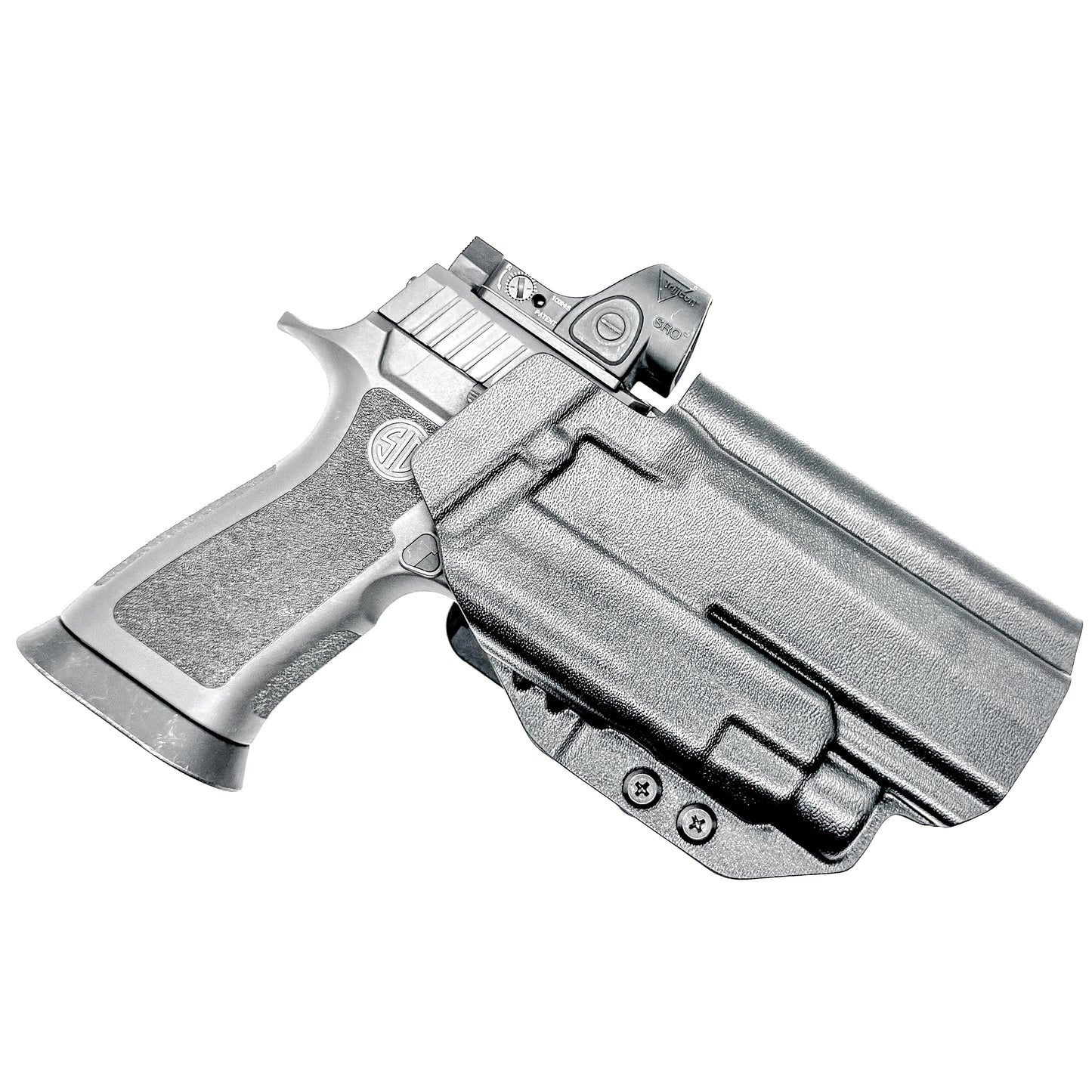 Black Outside Waistband OWB Holster for the Sig Sauer P320 Full Size, X5 or M17 & Streamlight TLR-7 X or HL-X & Align Tactical Thumb Rest with a 4BROS 1.5" Belt Slide.