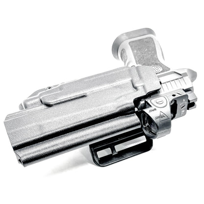 Black Outside Waistband OWB Holster for the Sig Sauer P320 Full Size, X5 or M17 & Streamlight TLR-7 X or HL-X & Align Tactical Thumb Rest with a 4BROS 1.5" Belt Slide.