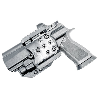 Black Outside Waistband OWB Holster for the Sig Sauer P320 Full Size, X5 or M17 & Streamlight TLR-7 X or HL-X & Align Tactical Thumb Rest with a 4BROS 1.5" Belt Slide.