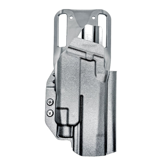 OWB Outside Waistband Competiton Holster for Sig Sauer P320 & Streamlight TLR-7 X & HL-X and GoGun USA Gas Pedal in black with a duty drop attachment.