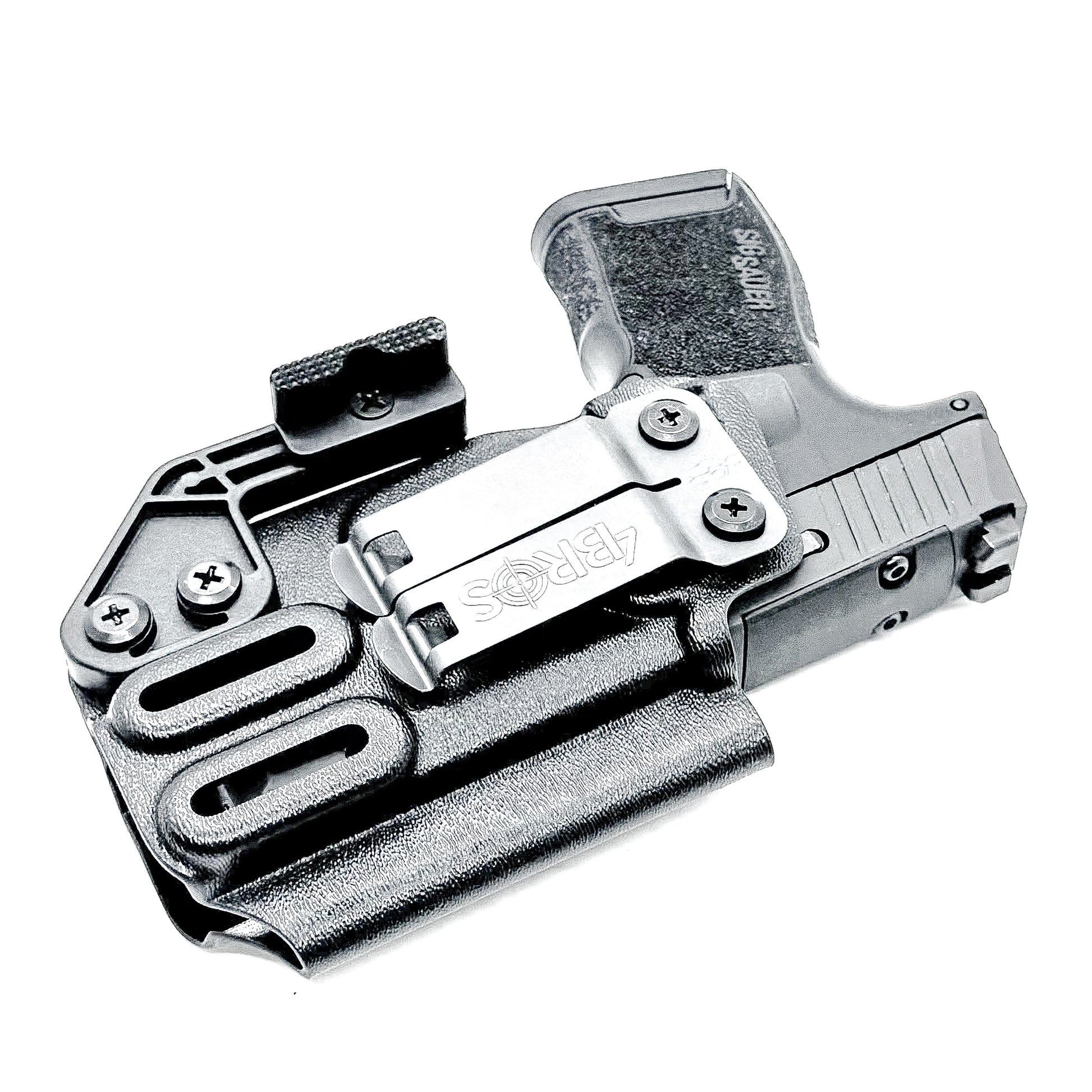 AIWB, IWB, Kydex Inside Waistband Holster Designed to fit the Sig Sauer P365-380 pistol,in black with DCC Monoblock and a modwing.